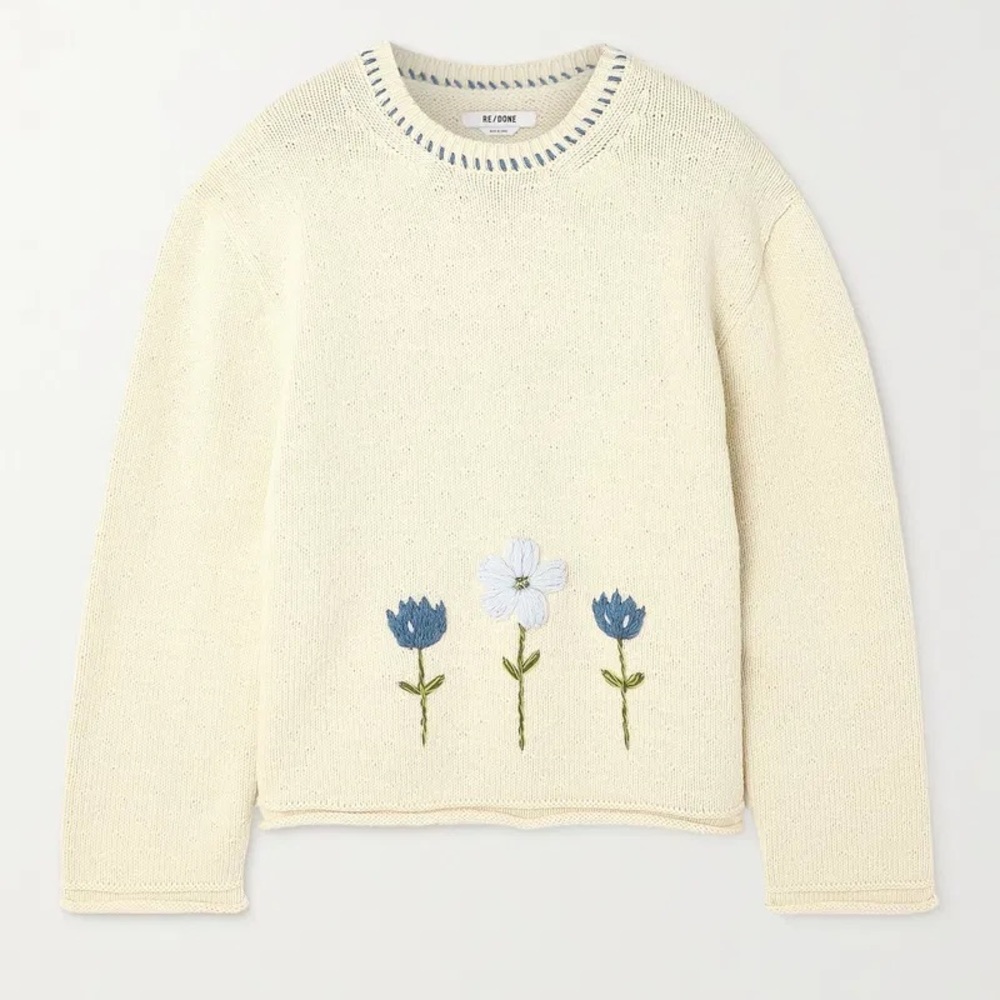 ReDone 50s Embroidered Cotton Blend Sweater Size Small
